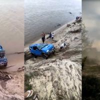 Motorista capota jipe em praia de SC 