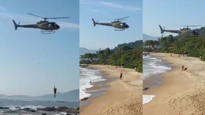 Helicóptero da PM auxiliou o resgate
(Foto: Reprodução)