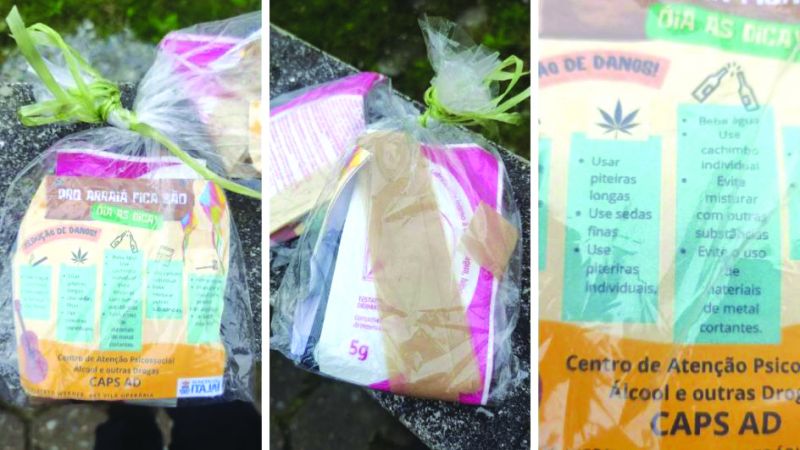 Kit com papel de seda, camisinha, lubrificante e folder foi distribuído no Caps  (foto: jornal a razão/divulgação)