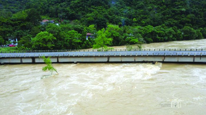 Águas ameaçavam atingir vigas das pontes (foto: Gilmario Fotografias )