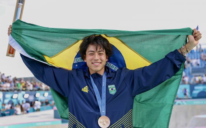 Akio garantiu o pódio com apenas 0,20 acima da nota do catarinense Pedro Barros

. Foto: Julio Detefon/CBSK