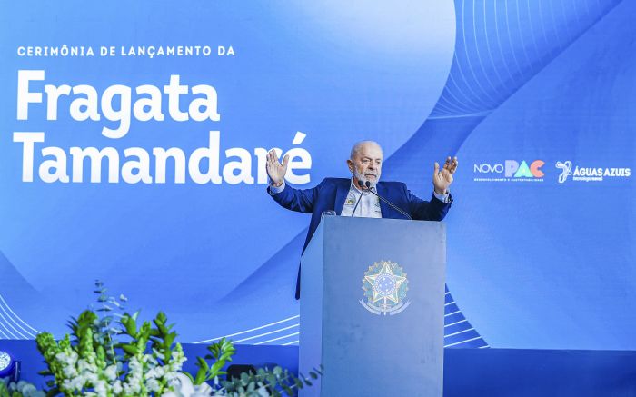 Fragata Tamandaré foi batizada no estaleiro com a presença do presidente Lula e irá pra água nos próximos dias
(Foto: Ricardo Stuckert)