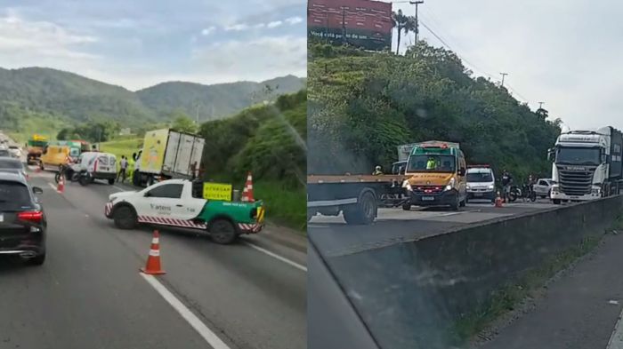 Um ciclista foi atropelado por um caminhão; uma grávida se envolveu em acidente (Foto: Leitor)