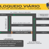 Rua 15 de Novembro será interditada na próxima segunda-feira