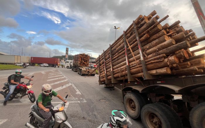 Pane em caminhão que transporta tora foi a “cereja do bolo” nos acidentes que causaram o caos no trânsito da região na quarta (foto: Ana Caroline)