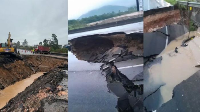 Cratera se abriu na rodovia após chuvas  (Foto: Reprodução/Leitor)