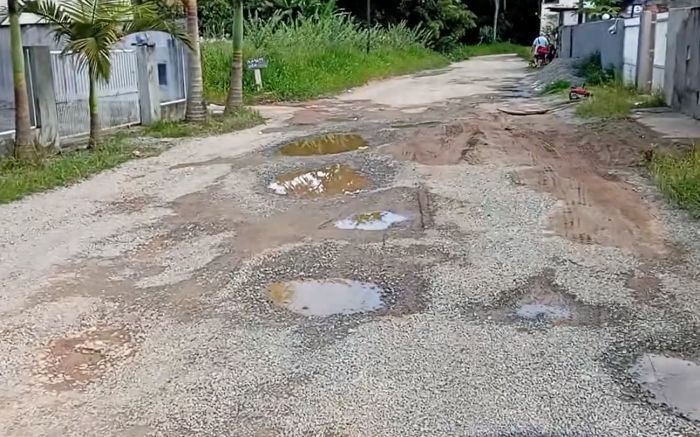 Além dos buracos, a via, próxima da Ponta do Jaques, também sofre com áreas baldias tomadas pelo mato 