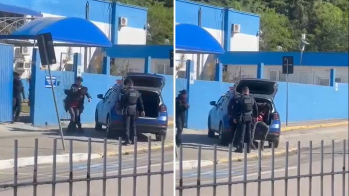Homem pulou muro da escola em Itapema; ninguém foi atacado (Fotos: Nei Sassaki/Reprodução)