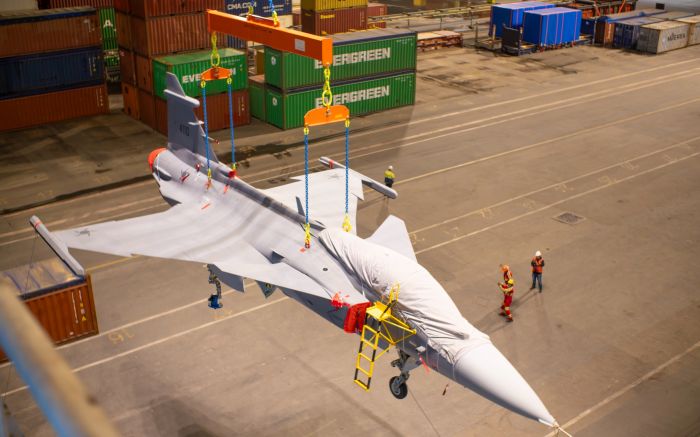 Oitava remessa traz o 11º caça F-39 Gripen E pro Brasil (Foto: Arquivo/Divulgação)