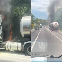 Urgente: Incêndio atinge carreta tanque na BR 101