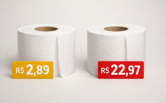 Mesma marca de papel higiênico custa de R$ 2,89 a R$ 22,97 (Foto: Ilustrativa)