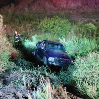 Caminhonete vai parar no meio do mato depois de batida