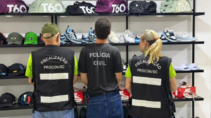 Mais de R$ 2,3 milhões em produtos piratas foram apreendidos em Santa Catarina durante uma operação da Polícia Civil (Foto: Divulgação/PCSC)