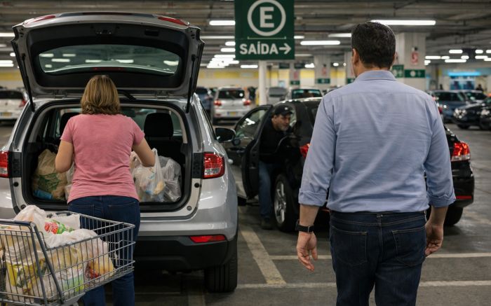 Mulher em carro importado foi cercada por outros veículos na saída do Bistek (Foto: Ilustrativa Gerada por IA)