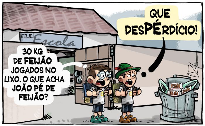 Escola no bairro Cidade Nova descarta pacotes de feijão dentro da validade no lixo