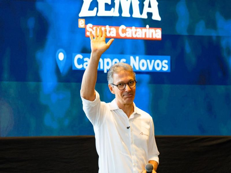 Zema  O ex-governador de Minas Gerais e pré-candidato à presidência pelo Partido Novo, Romeu Zema, voltará a SC. Ele cumpre agenda no dia 17 de maio, em Florianópolis. No dia 18, segue em Florianópolis, e, depois, vai para Palhoça e São José. Já no dia 19, estará em Itapema, Balneário Camboriú, Pomerode e Blumenau. (Divulgação/Partido Novo)